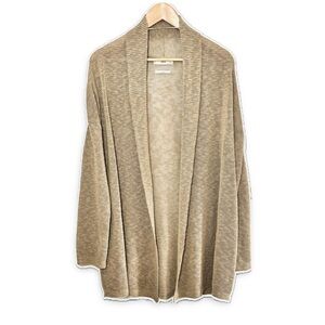 Mango Linen Cardigan Taupe Open Front Neutral Long Line Minimalist MNG